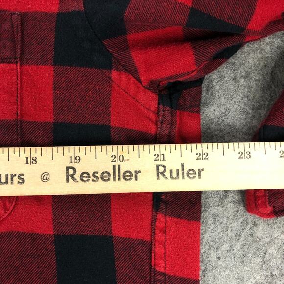 Uniqlo Button Up Flannel Mens Medium Black Red Plaid Long Sleeve Shirt Pocket - Picture 8 of 10